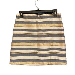 J. Crew Party/ Work Mini Skirt in White, Blue and Gold stripes. Size 0